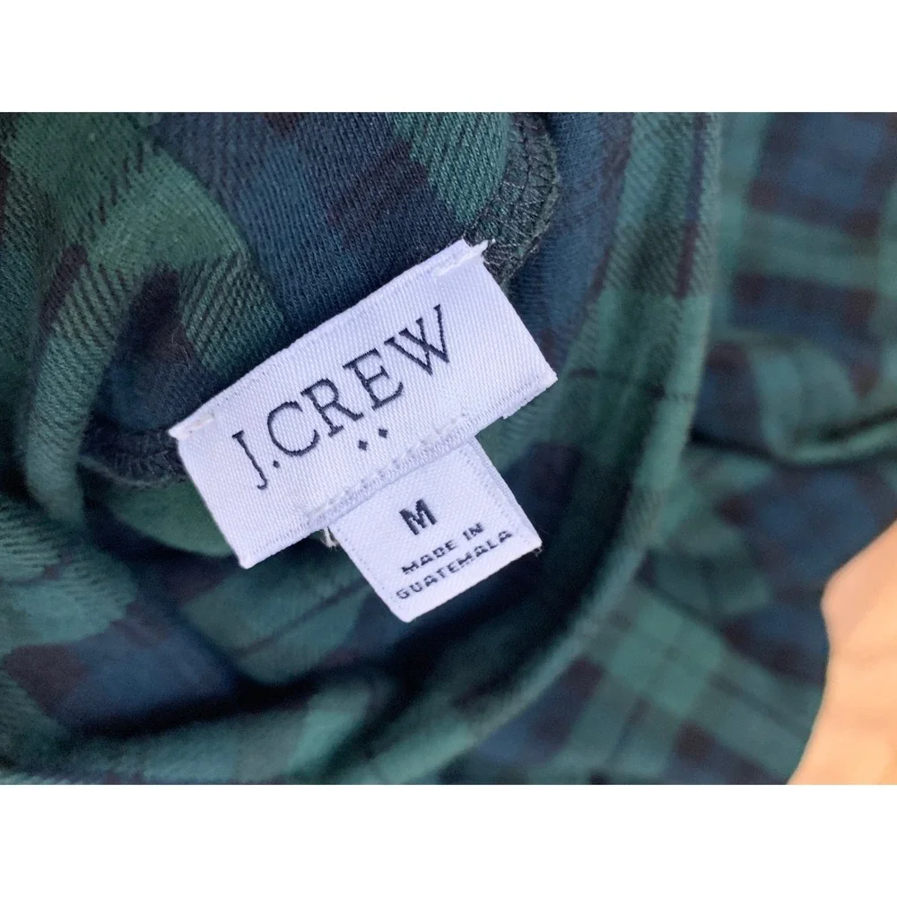 J.Crew Women's Green Navy Black Watch Plaid Cotton Turtleneck Top Size M